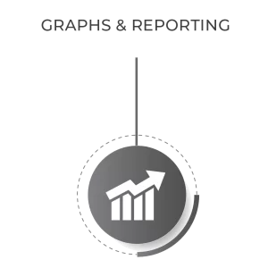 graph going up with an upward pointing arrow. Surrounded by grey circle